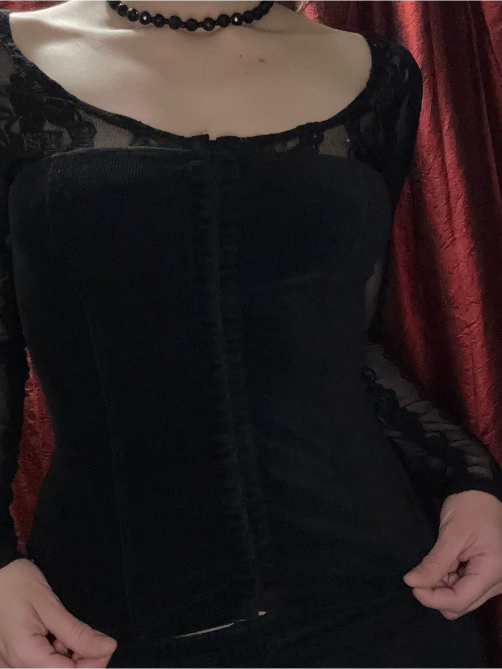 Moda International Black Lace Corset-Style Long Sleeve Top - Picture 3 of 7